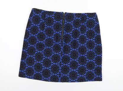 Marks and Spencer Womens Blue Geometric Cotton A-Line Skirt Size 12 Zip