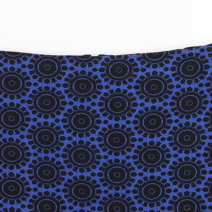 Marks and Spencer Womens Blue Geometric Cotton A-Line Skirt Size 12 Zip