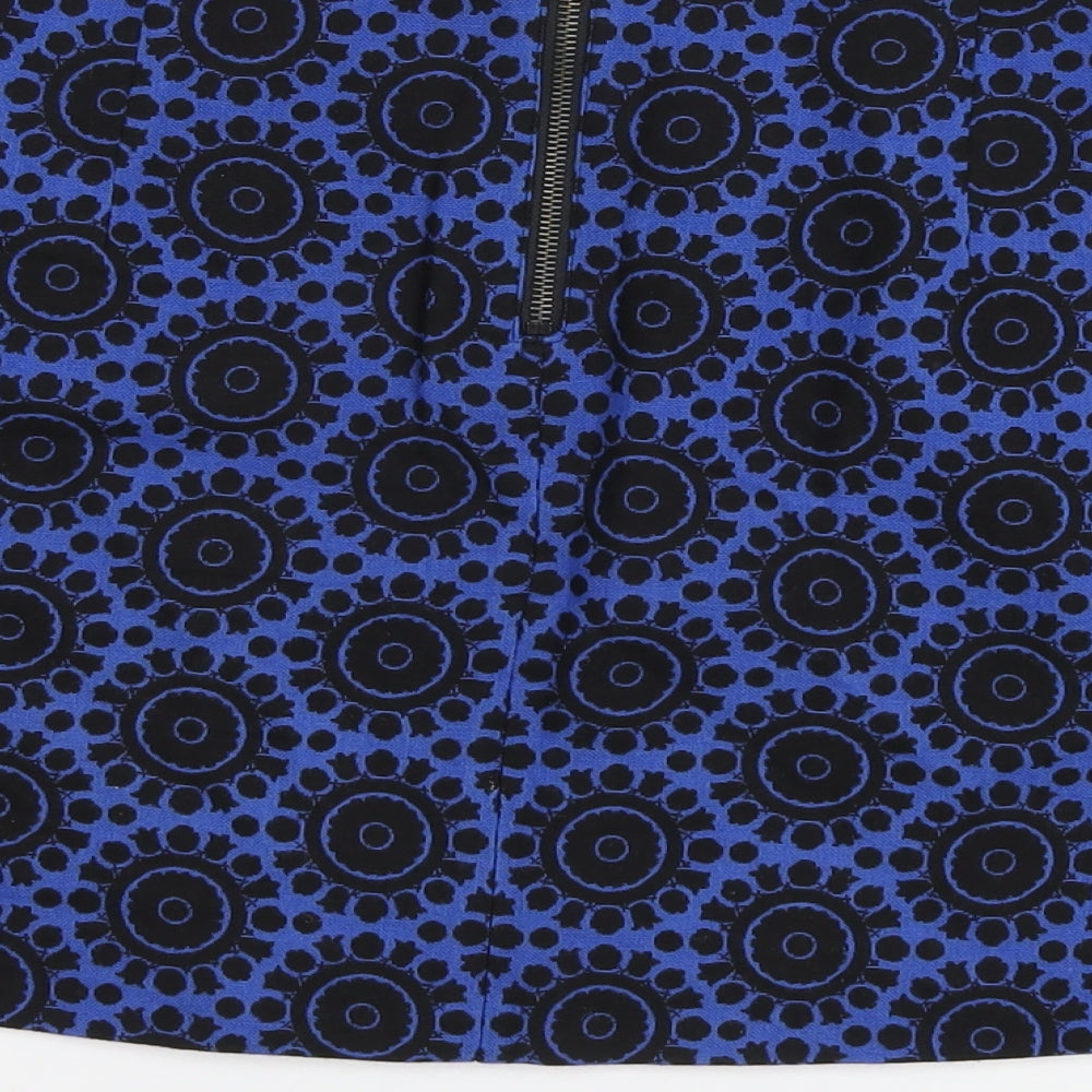 Marks and Spencer Womens Blue Geometric Cotton A-Line Skirt Size 12 Zip
