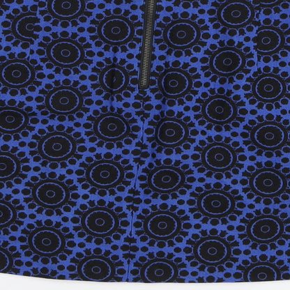 Marks and Spencer Womens Blue Geometric Cotton A-Line Skirt Size 12 Zip