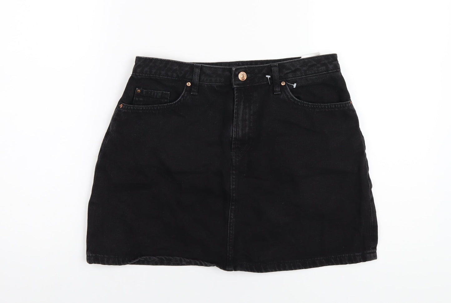 H&M Womens Black Cotton A-Line Skirt Size 10 Zip