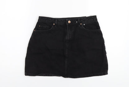 H&M Womens Black Cotton A-Line Skirt Size 10 Zip