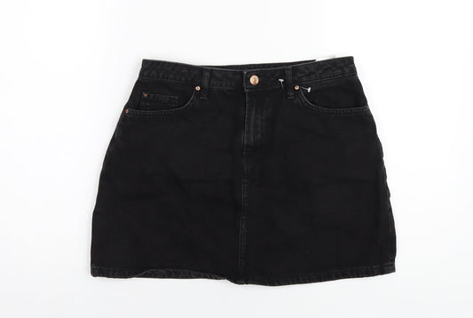 H&M Womens Black Cotton A-Line Skirt Size 10 Zip