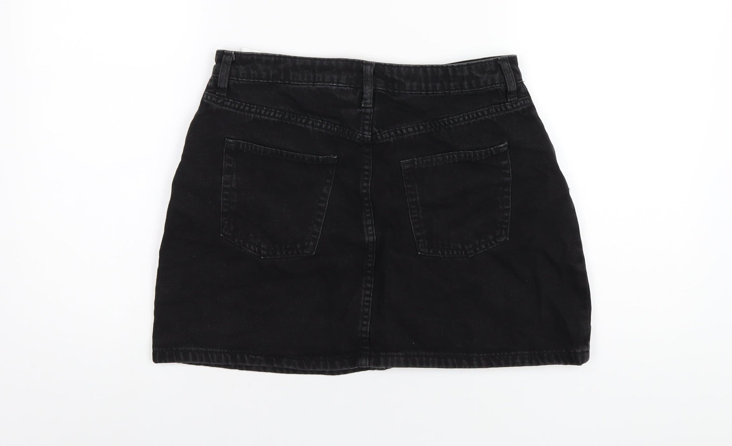 H&M Womens Black Cotton A-Line Skirt Size 10 Zip