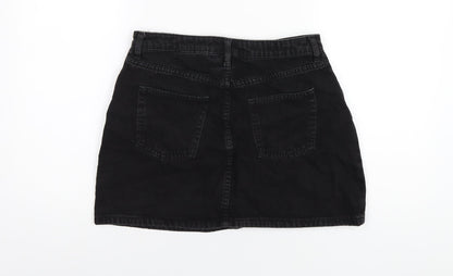 H&M Womens Black Cotton A-Line Skirt Size 10 Zip
