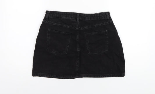 H&M Womens Black Cotton A-Line Skirt Size 10 Zip