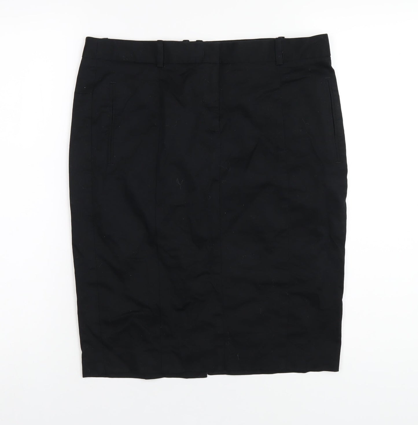 Zara Womens Black Cotton Straight & Pencil Skirt Size L Zip