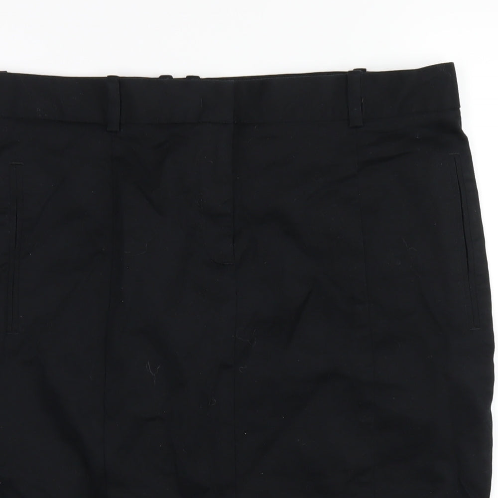 Zara Womens Black Cotton Straight & Pencil Skirt Size L Zip