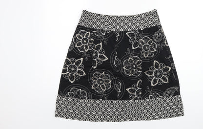 Debenhams Womens Black Geometric Cotton A-Line Skirt Size 10 Zip