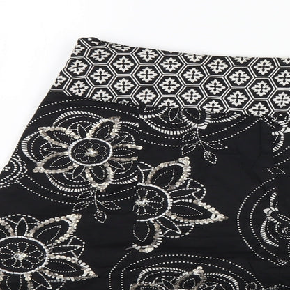 Debenhams Womens Black Geometric Cotton A-Line Skirt Size 10 Zip