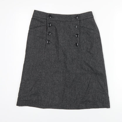 H&M Womens Grey Wool A-Line Skirt Size 6 Zip