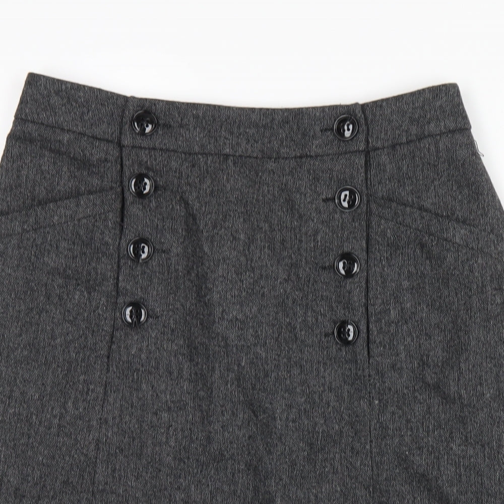 H&M Womens Grey Wool A-Line Skirt Size 6 Zip