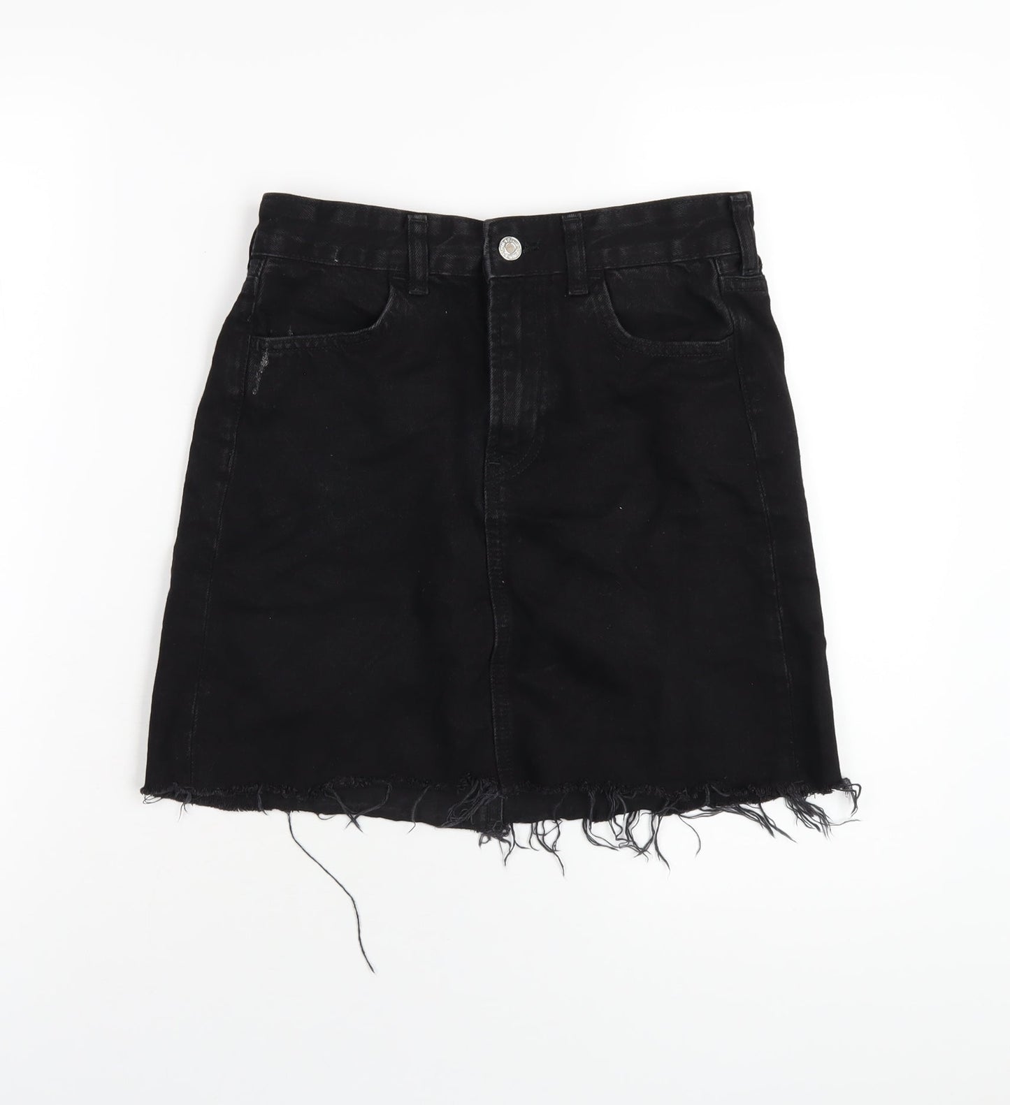 H&M Womens Black Cotton A-Line Skirt Size 6 Zip