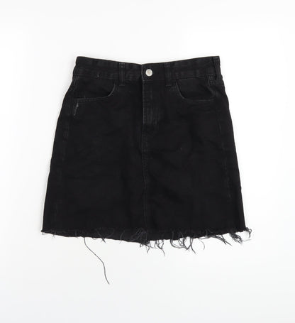 H&M Womens Black Cotton A-Line Skirt Size 6 Zip
