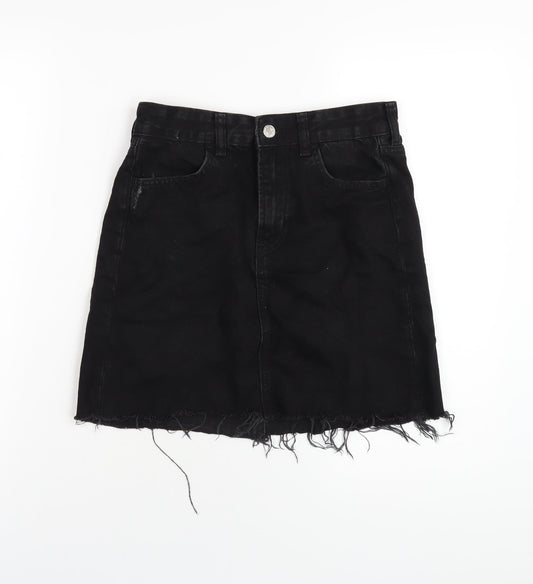 H&M Womens Black Cotton A-Line Skirt Size 6 Zip