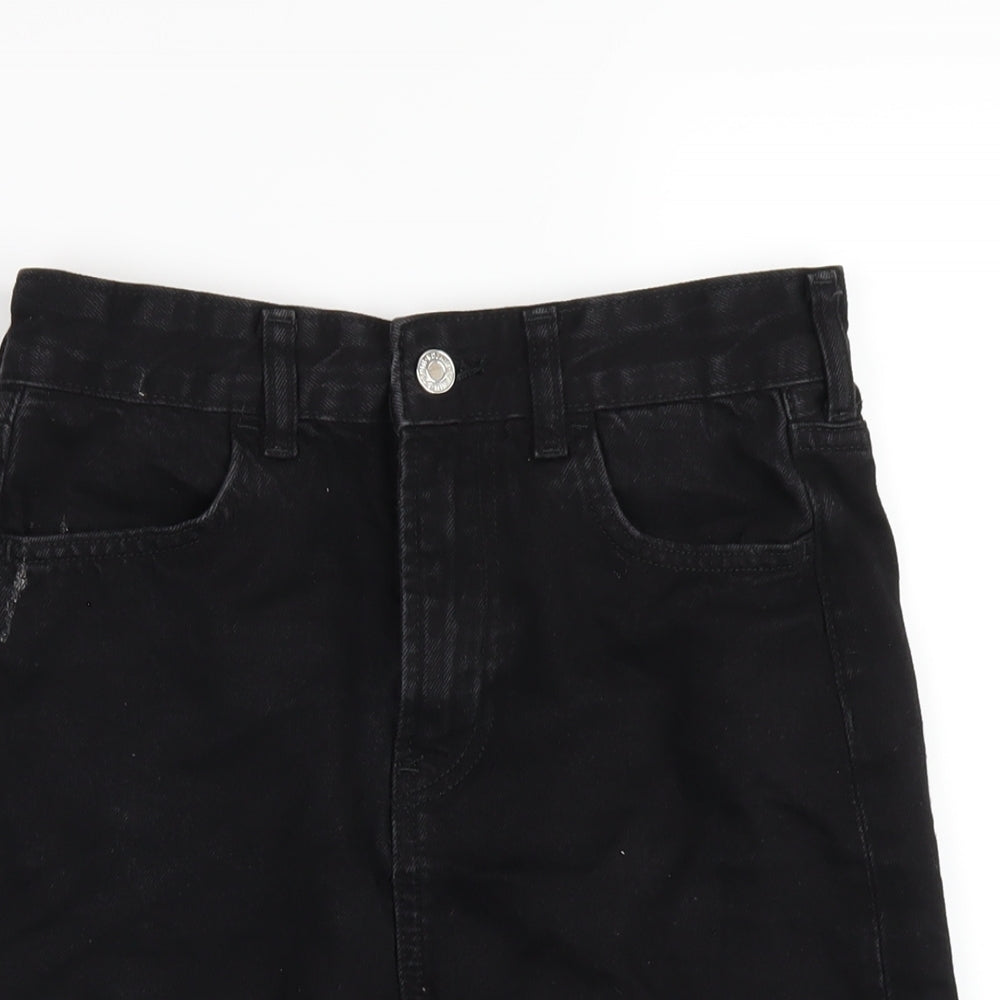 H&M Womens Black Cotton A-Line Skirt Size 6 Zip