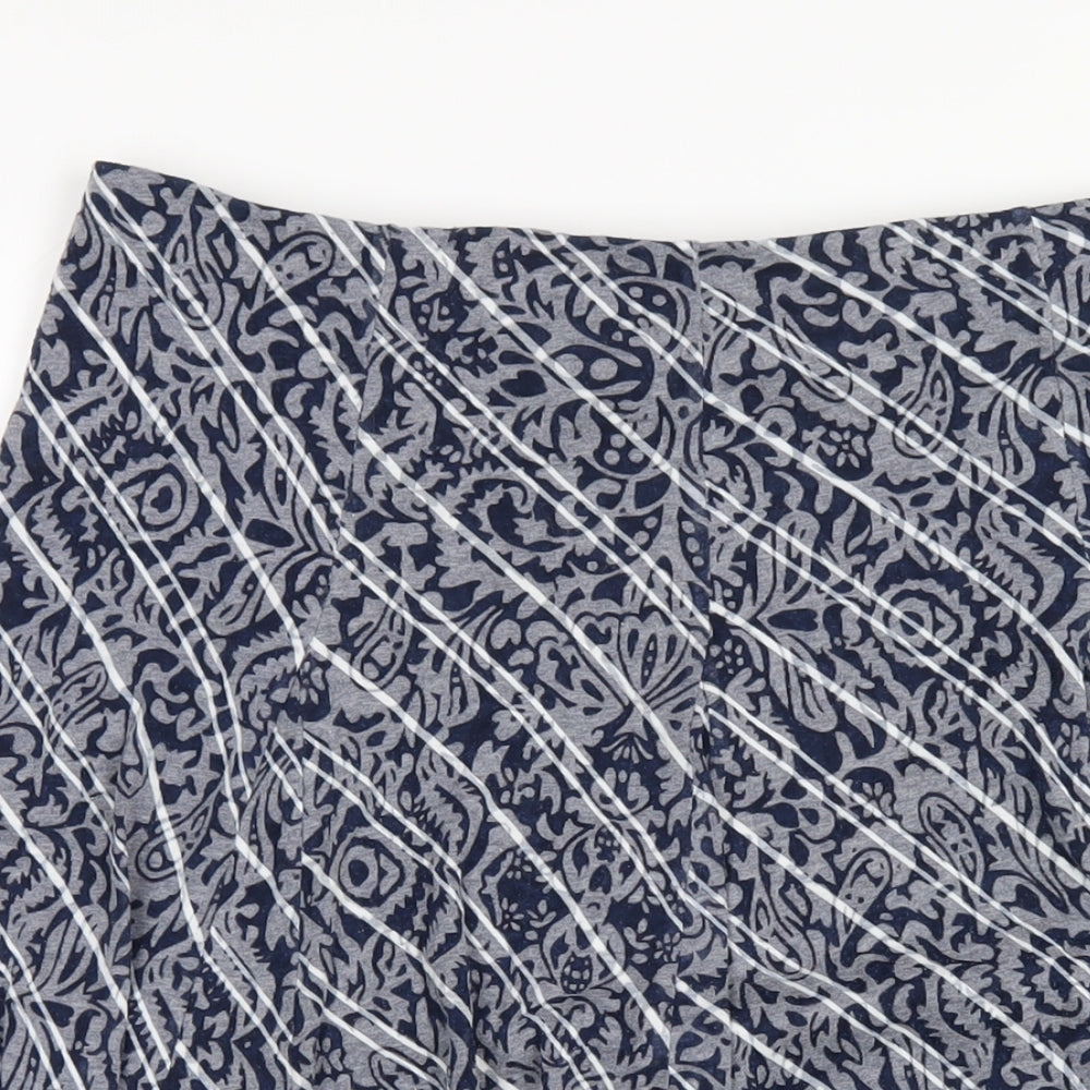 Classic Womens Blue Geometric Polyester A-Line Skirt Size 16