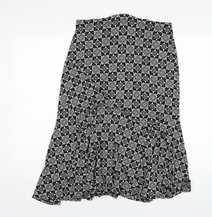 M&Co Womens Black Geometric Viscose A-Line Skirt Size 12