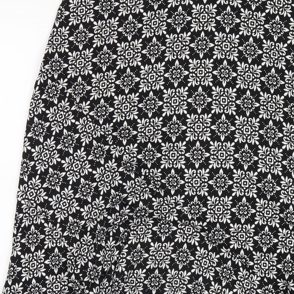 M&Co Womens Black Geometric Viscose A-Line Skirt Size 12