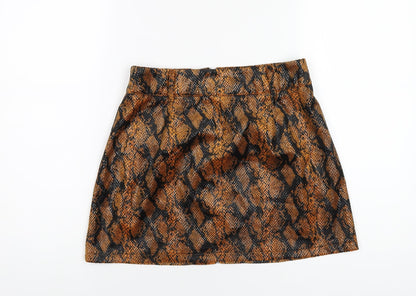 Missguided Womens Orange Animal Print Polyester A-Line Skirt Size 10 Zip