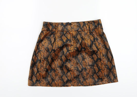 Missguided Womens Orange Animal Print Polyester A-Line Skirt Size 10 Zip