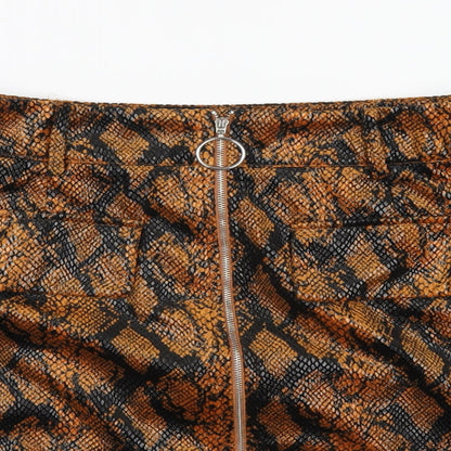 Missguided Womens Orange Animal Print Polyester A-Line Skirt Size 10 Zip