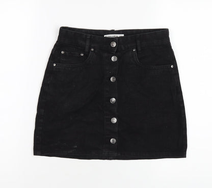 Pull&Bear Womens Black Cotton A-Line Skirt Size S Button