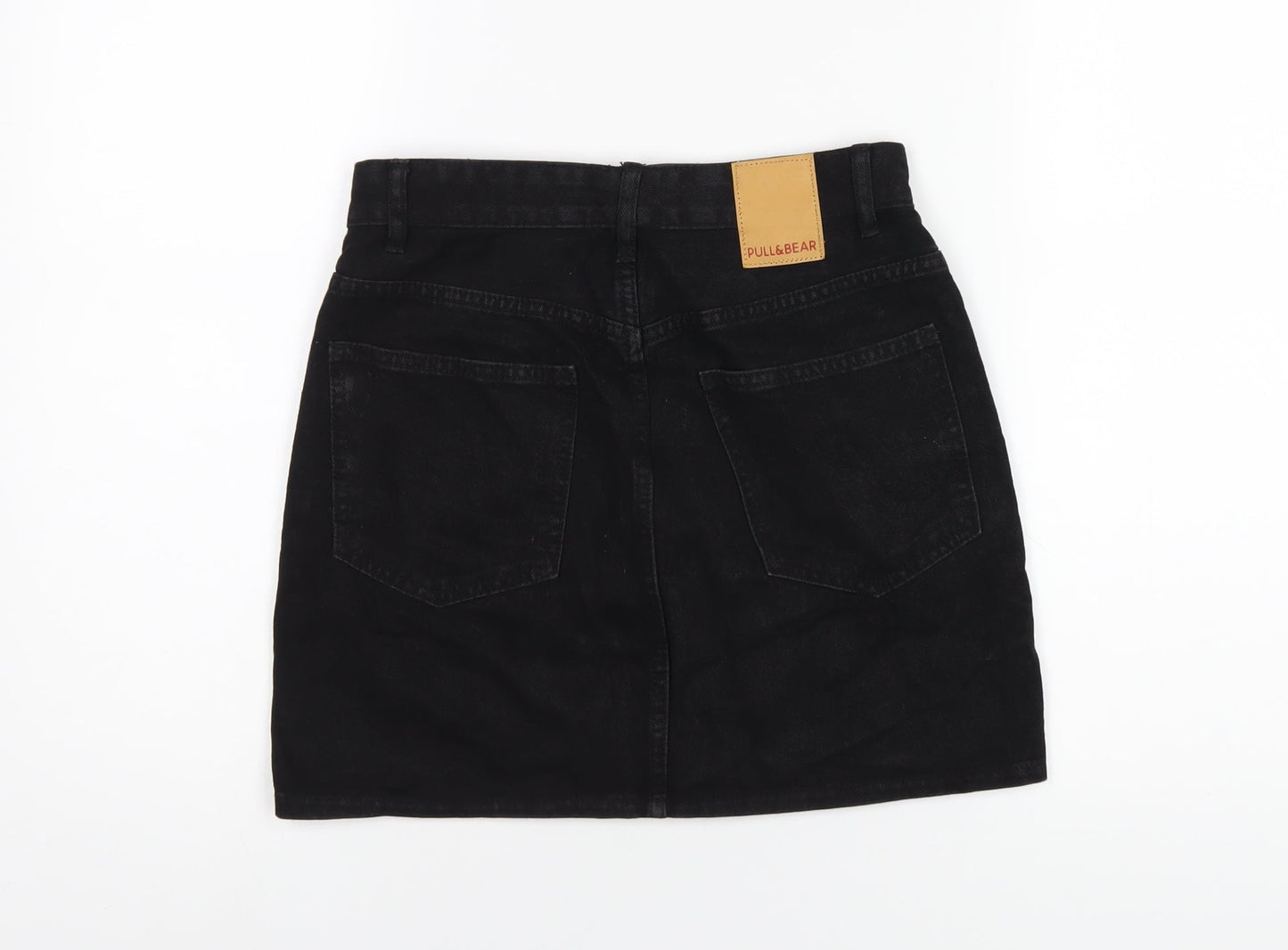 Pull&Bear Womens Black Cotton A-Line Skirt Size S Button