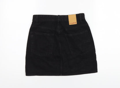 Pull&Bear Womens Black Cotton A-Line Skirt Size S Button