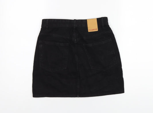 Pull&Bear Womens Black Cotton A-Line Skirt Size S Button
