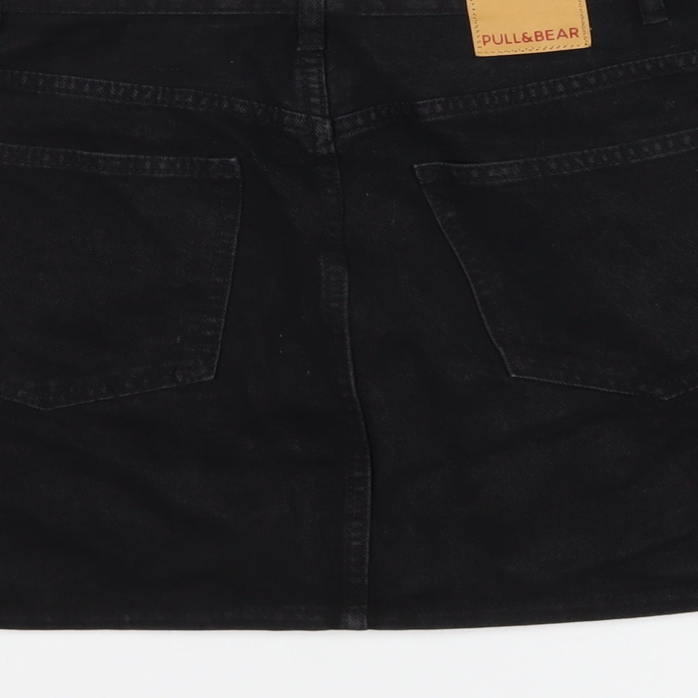 Pull&Bear Womens Black Cotton A-Line Skirt Size S Button