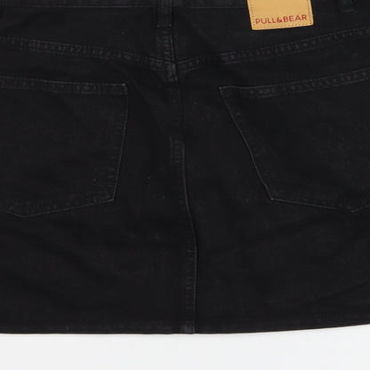Pull&Bear Womens Black Cotton A-Line Skirt Size S Button