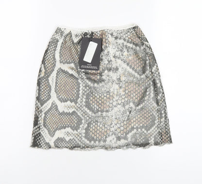 PRETTYLITTLETHING Womens Multicoloured Animal Print Polyester Mini Skirt Size 8 - Snake Print