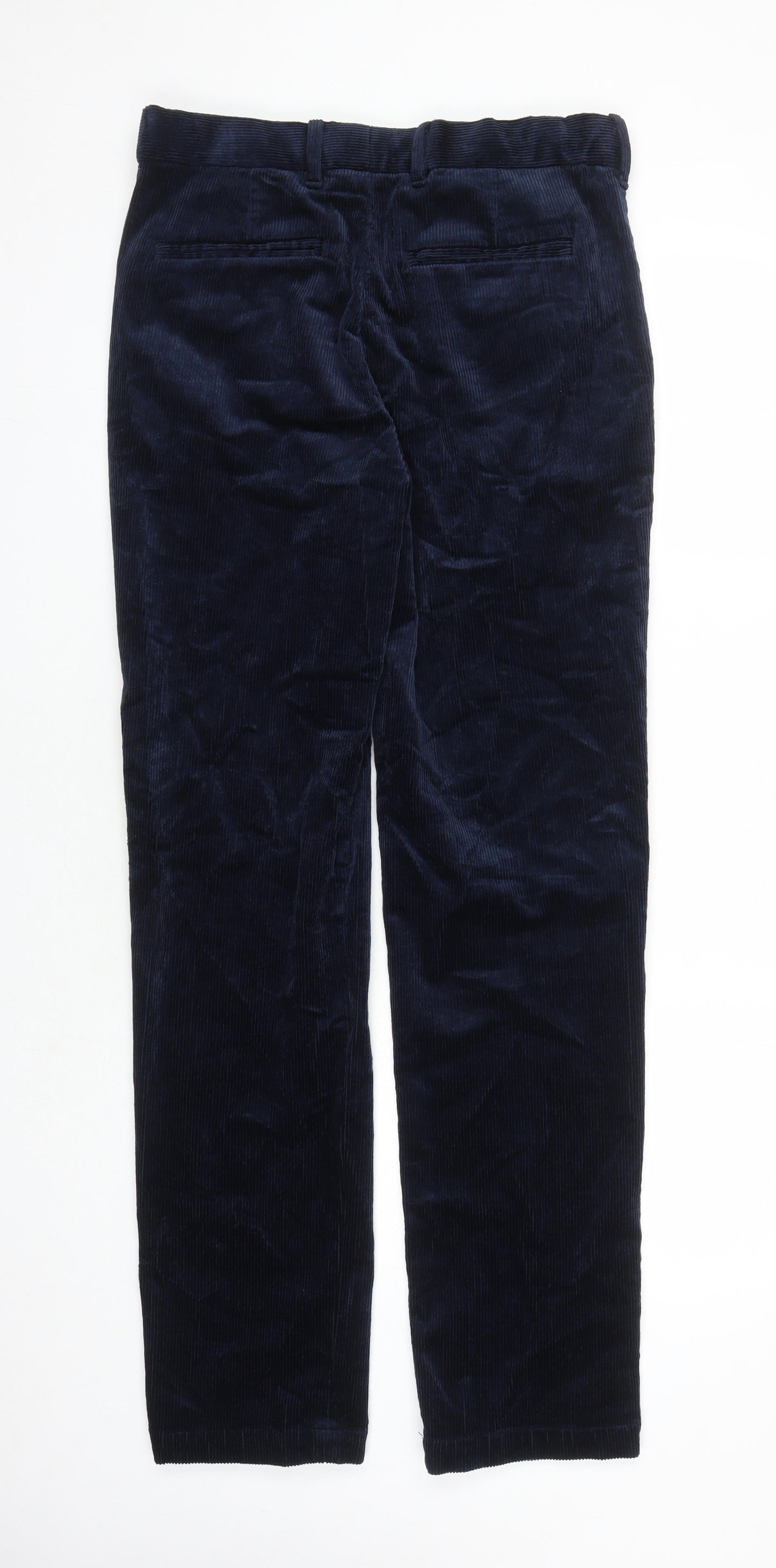 Marks and Spencer Mens Blue Cotton Trousers Size 30 in L33 in Regular Zip - Pockets