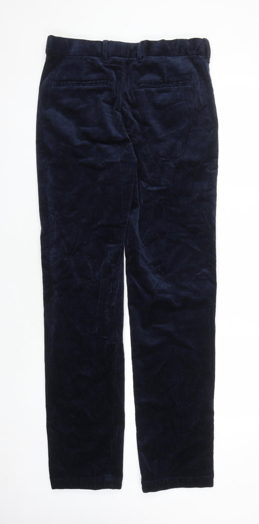 Marks and Spencer Mens Blue Cotton Trousers Size 30 in L33 in Regular Zip - Pockets