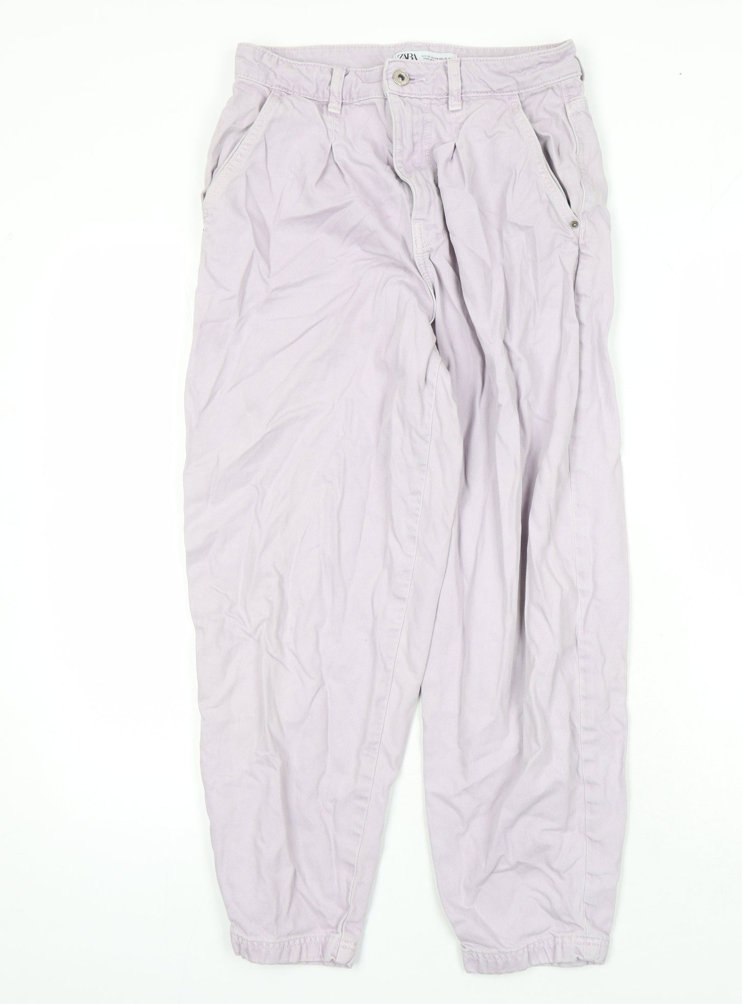 Zara Womens Purple Cotton Tapered Jeans Size 8 L24 in Regular Zip - Pockets