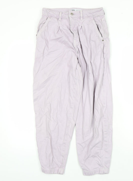 Zara Womens Purple Cotton Tapered Jeans Size 8 L24 in Regular Zip - Pockets