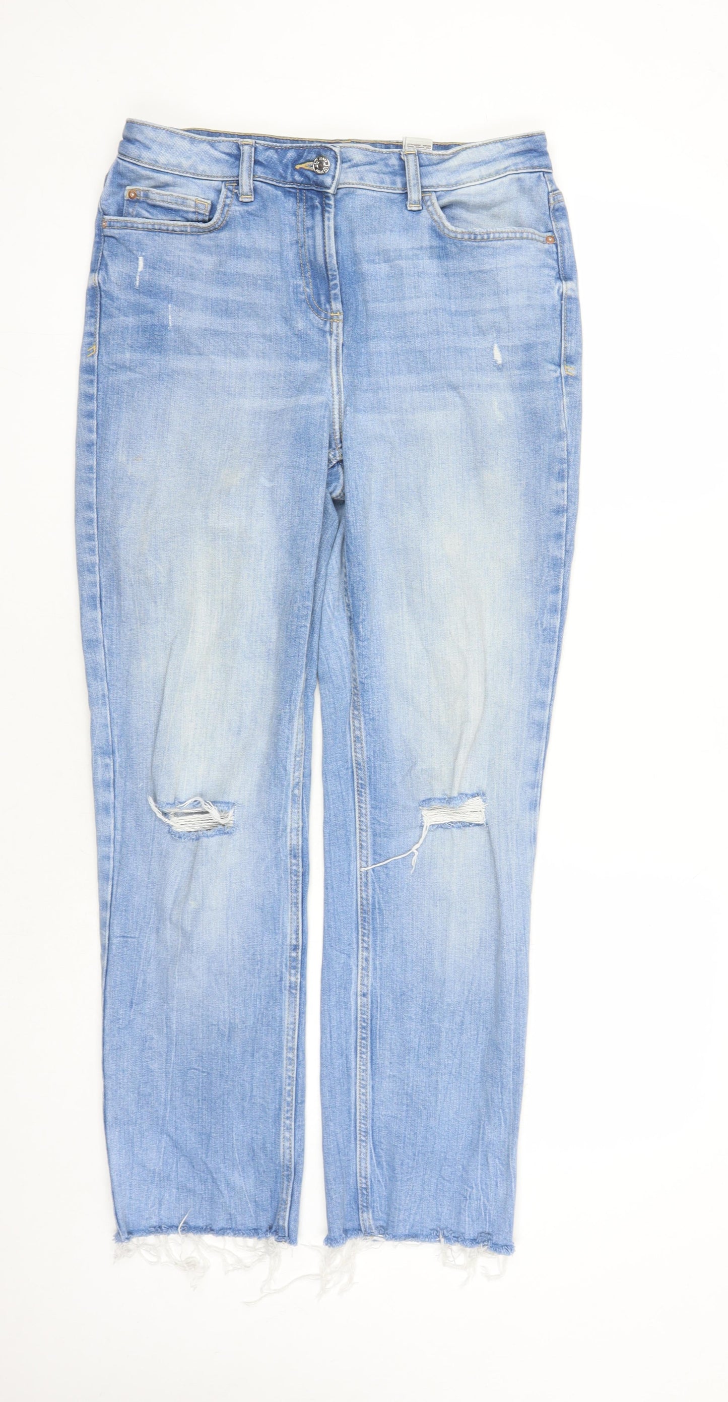 NEXT Womens Blue Cotton Straight Jeans Size 30 in L29 in Slim Zip - Raw Hems Pockets Next Size 13