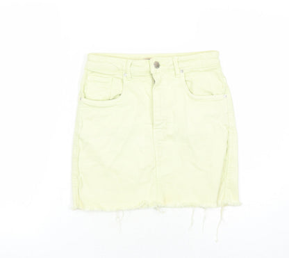 TRF Womens Yellow Cotton Mini Skirt Size 26 in Zip - Pockets Raw Hems