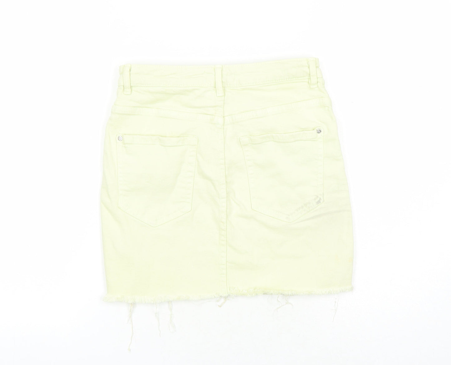 TRF Womens Yellow Cotton Mini Skirt Size 26 in Zip - Pockets Raw Hems