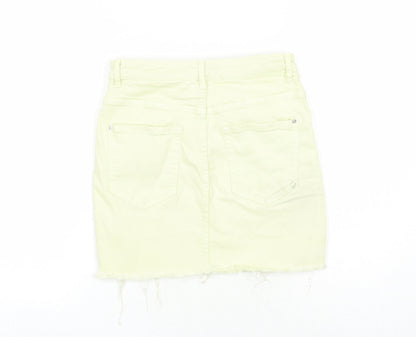 TRF Womens Yellow Cotton Mini Skirt Size 26 in Zip - Pockets Raw Hems