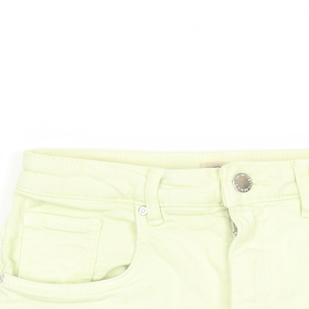 TRF Womens Yellow Cotton Mini Skirt Size 26 in Zip - Pockets Raw Hems