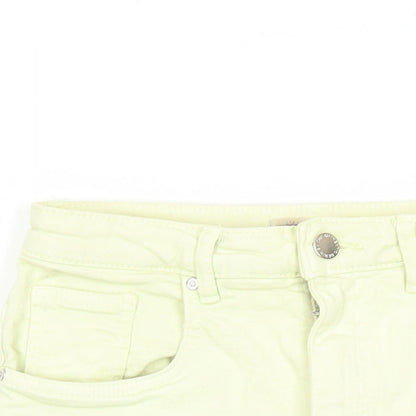 TRF Womens Yellow Cotton Mini Skirt Size 26 in Zip - Pockets Raw Hems