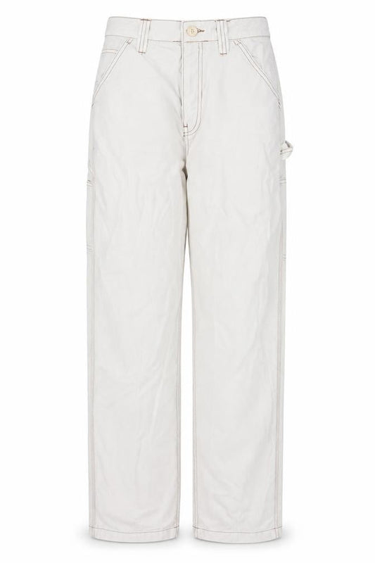 Front view of ASOS women’s beige cotton straight jeans, size UK 8, 31-inch leg regular zip - pockets
