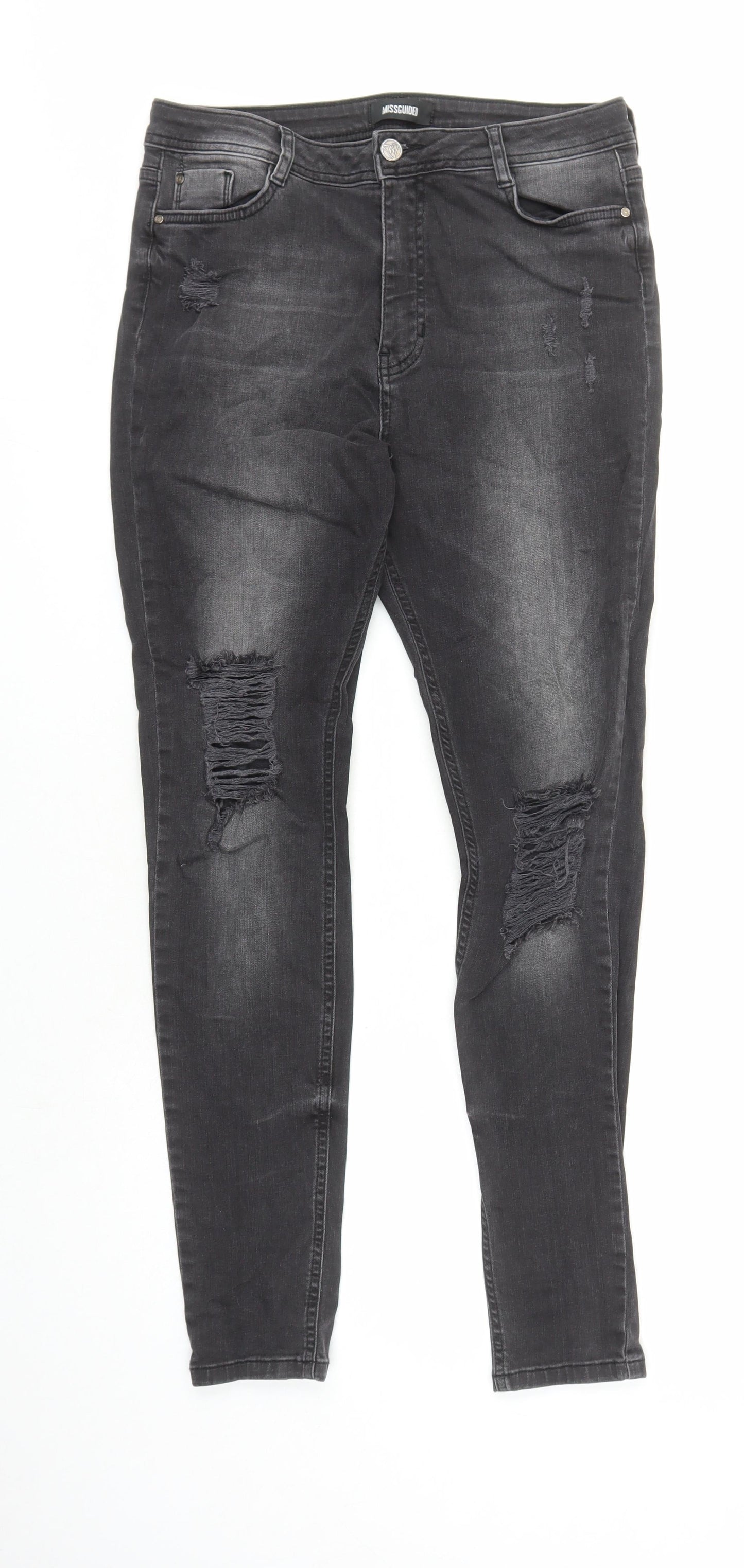 Missguided Womens Black Cotton Skinny Jeans Size 12 L29 in Regular Zip - po