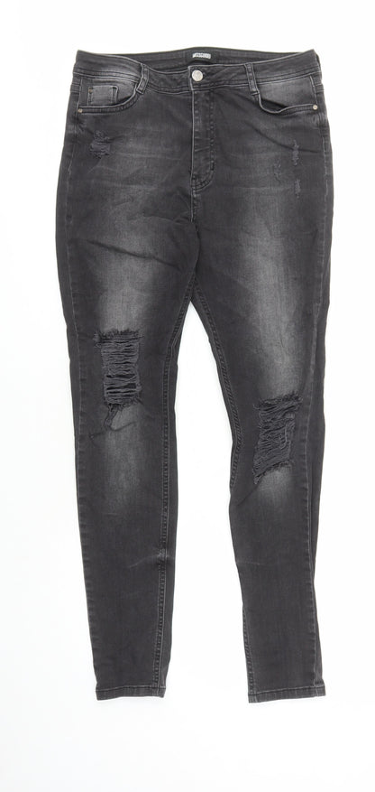Missguided Womens Black Cotton Skinny Jeans Size 12 L29 in Regular Zip - po