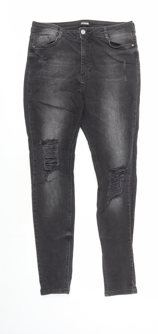 Missguided Womens Black Cotton Skinny Jeans Size 12 L29 in Regular Zip - po