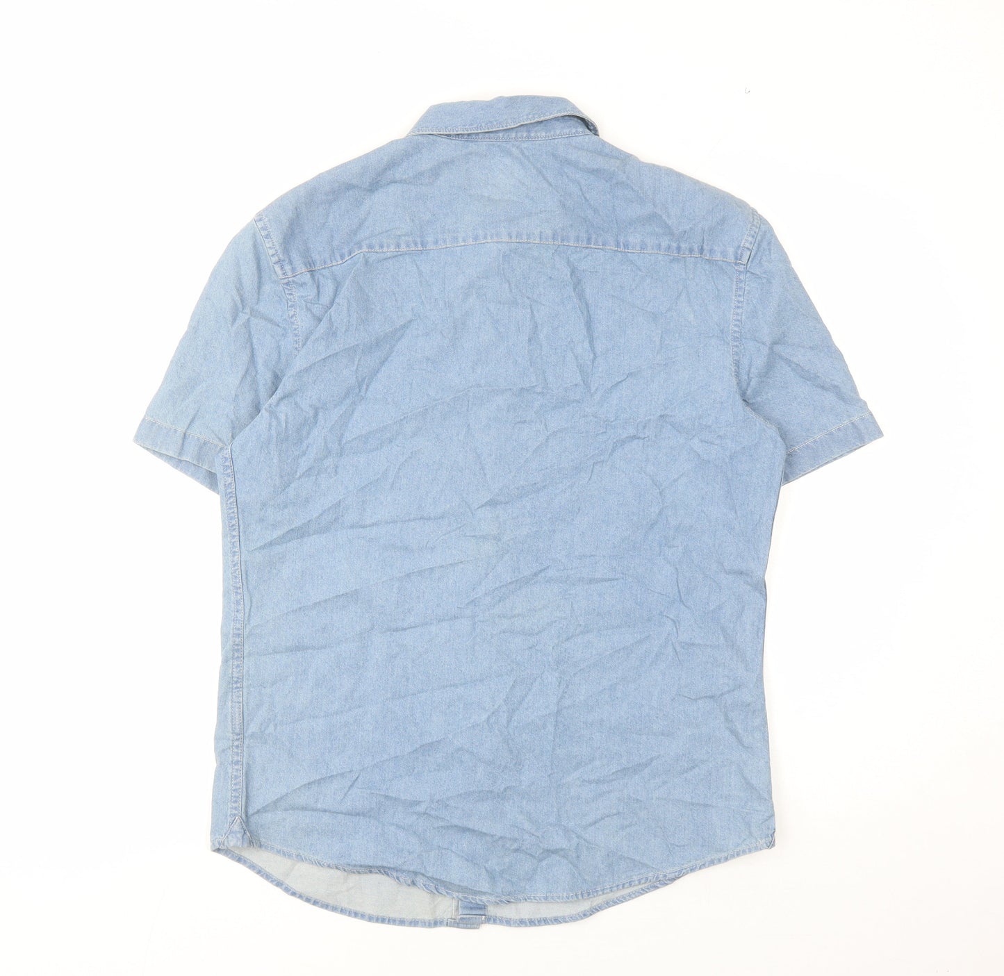marks and Mens Blue Polyester Button-Up Size M Collared Button