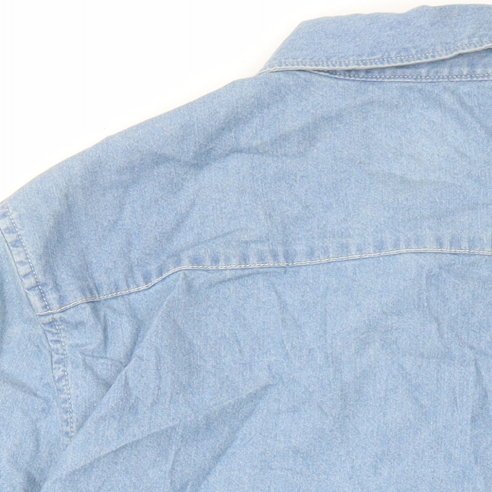 marks and Mens Blue Polyester Button-Up Size M Collared Button