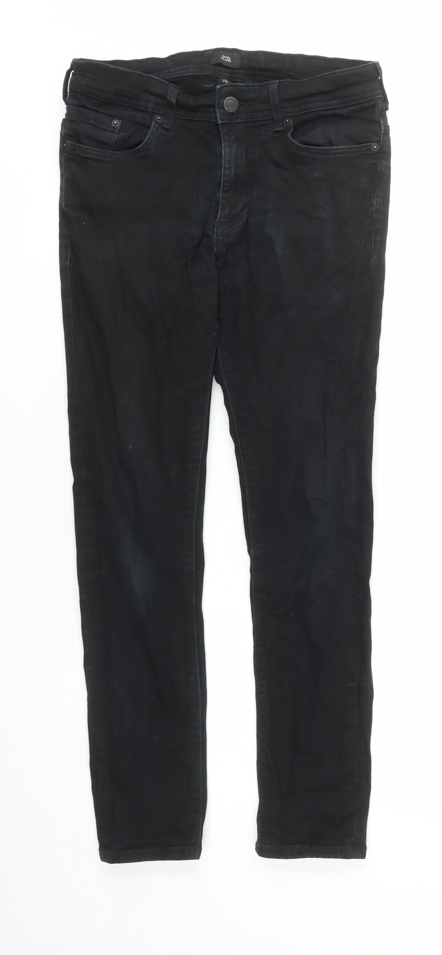 Mens UK Size 28 in River Island Regular Fit Straight Black Jeans